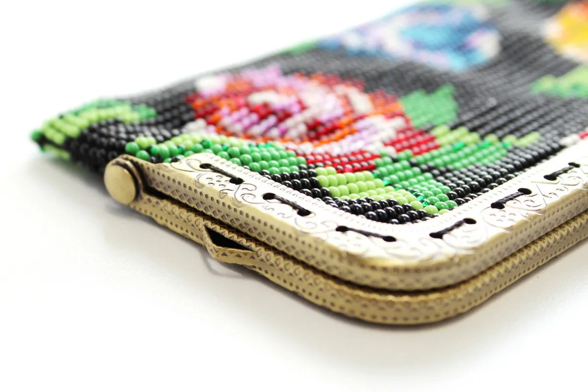 Glass Bead Flower Purse Metal Frame - MULTICOLOR