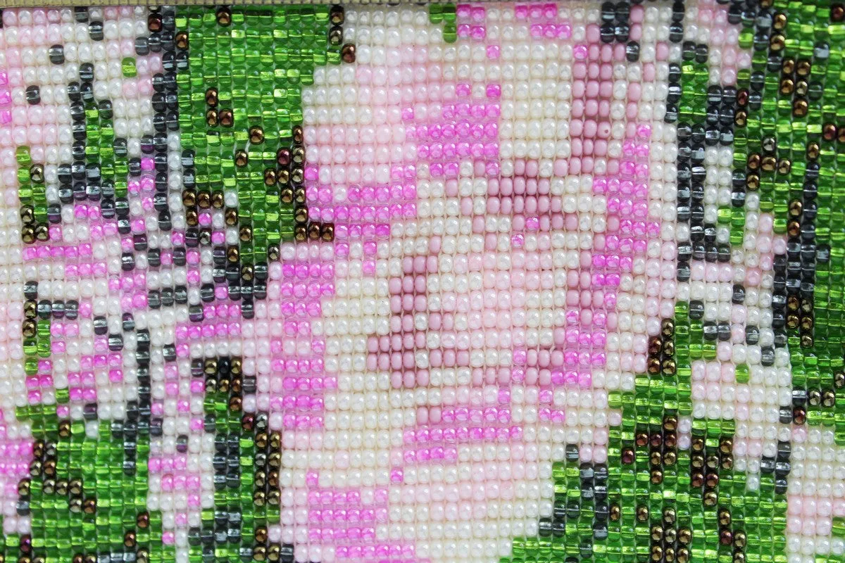 Glass Bead Flower Purse Metal Frame - PINK