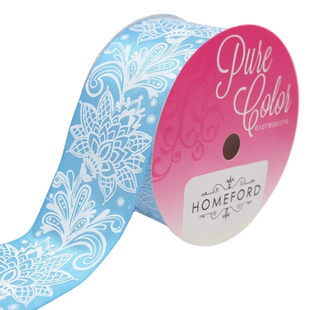 Glitter Floral Lace Satin Ribbon, 1-1/2-Inch, 3-Yard