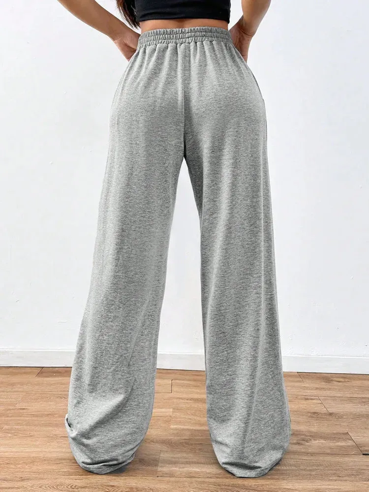 Gothic Drawstring Skulls Print Straight Pants
