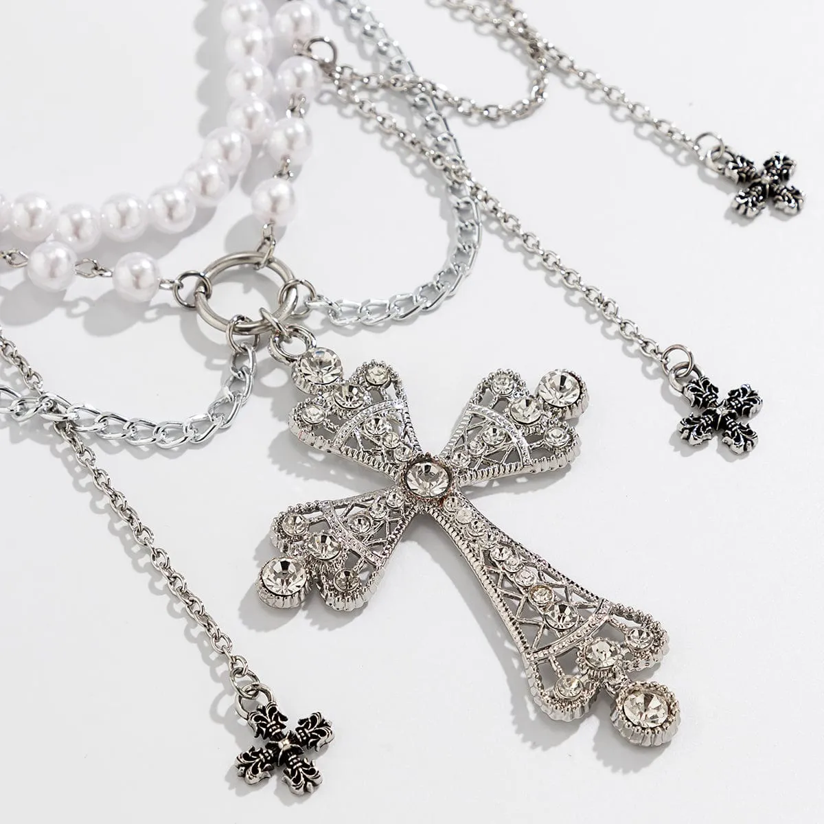 Gothic Layered Cross Tassel Pearl Waist Chain
