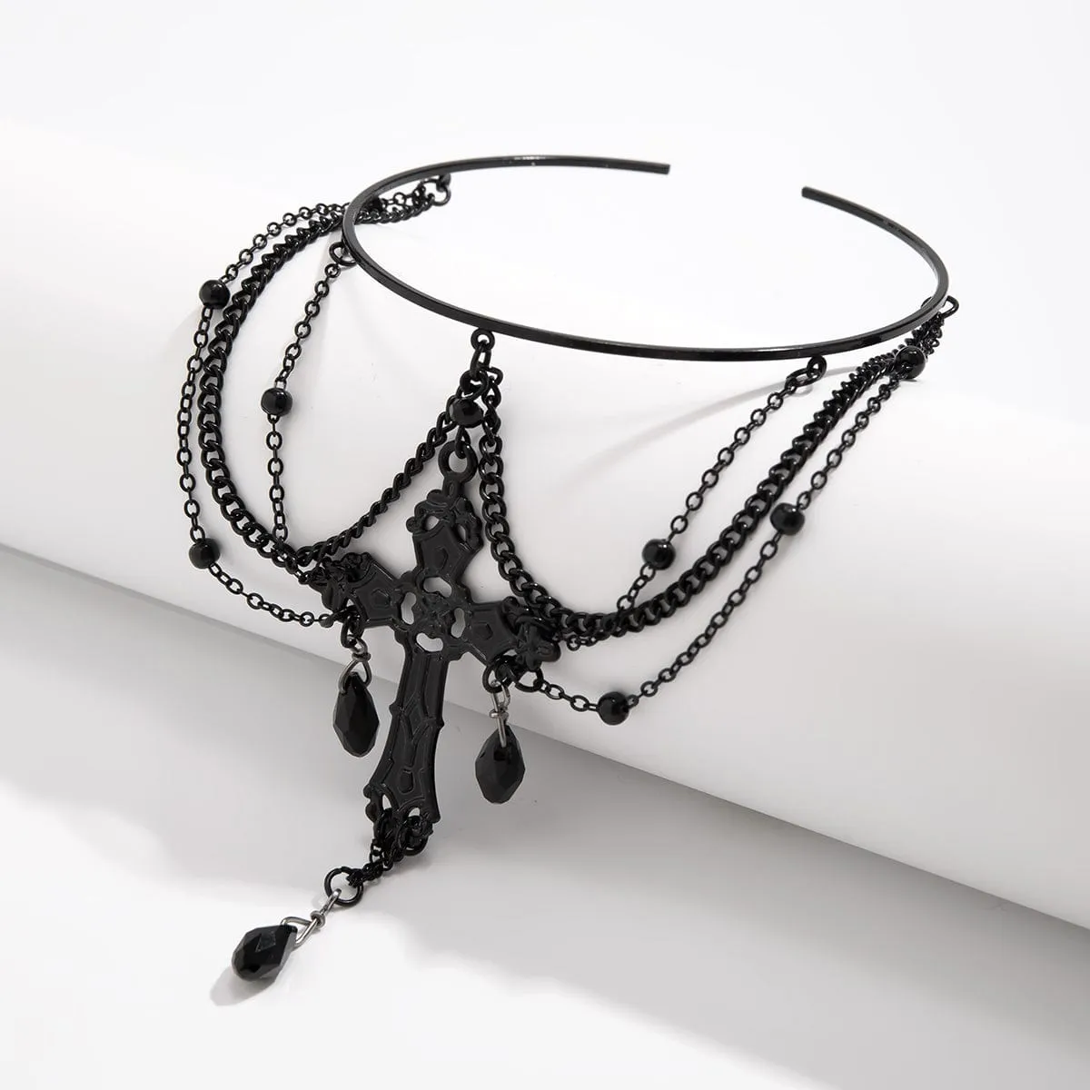 Gothic Layered Crystal Tassel Cross Arm Cuff