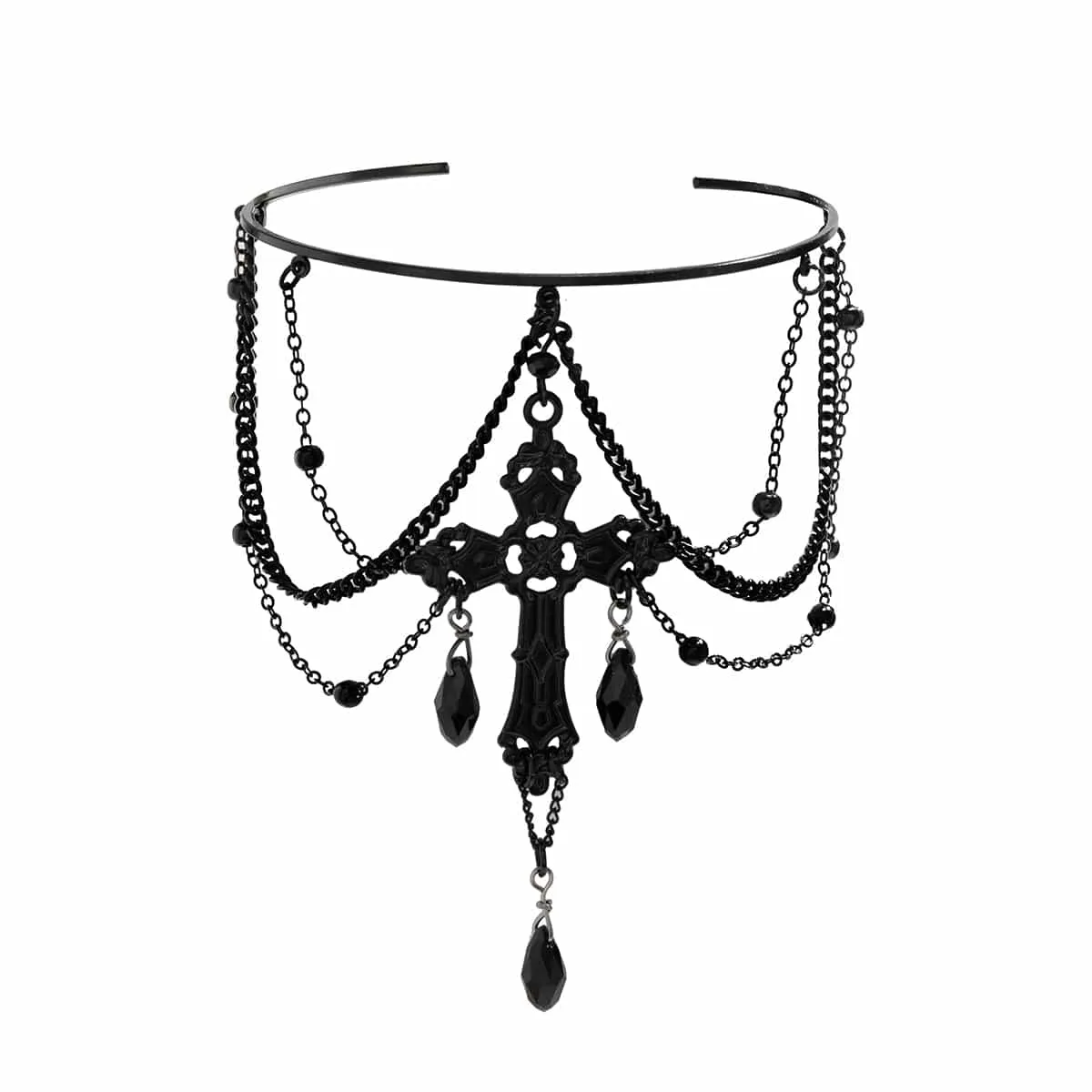 Gothic Layered Crystal Tassel Cross Arm Cuff