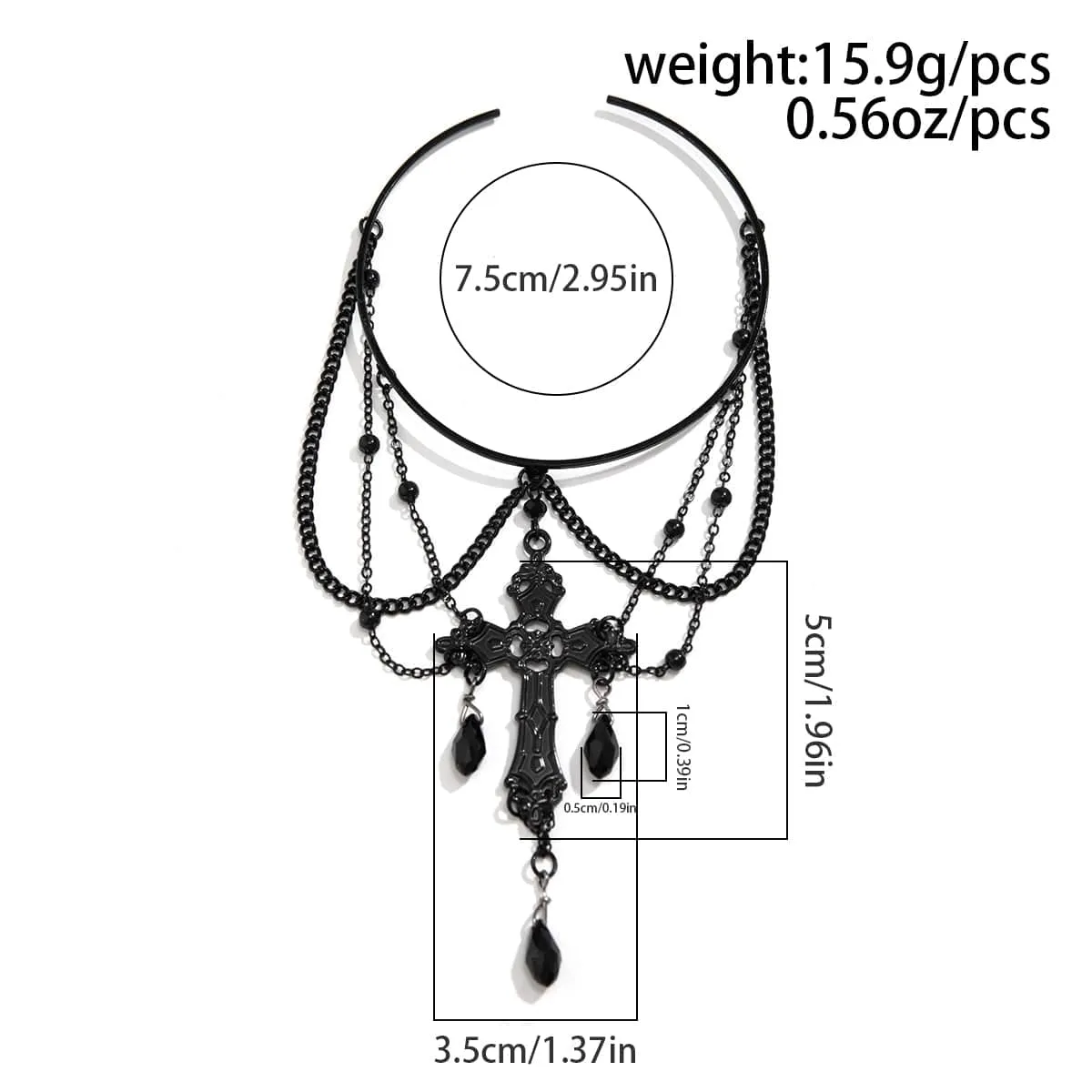 Gothic Layered Crystal Tassel Cross Arm Cuff