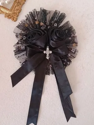 Gothic Lolita Accessories Black Ruffles Flowers Headwear Polyester Miscellaneous