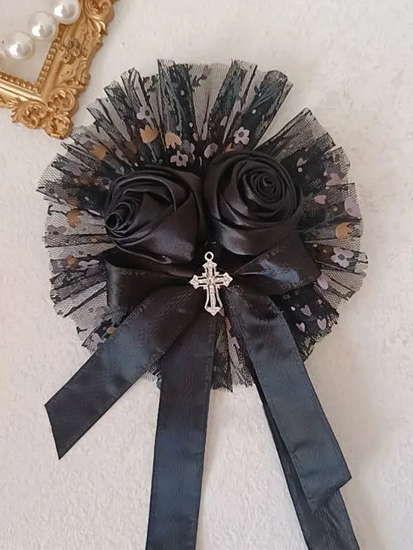 Gothic Lolita Accessories Black Ruffles Flowers Headwear Polyester Miscellaneous