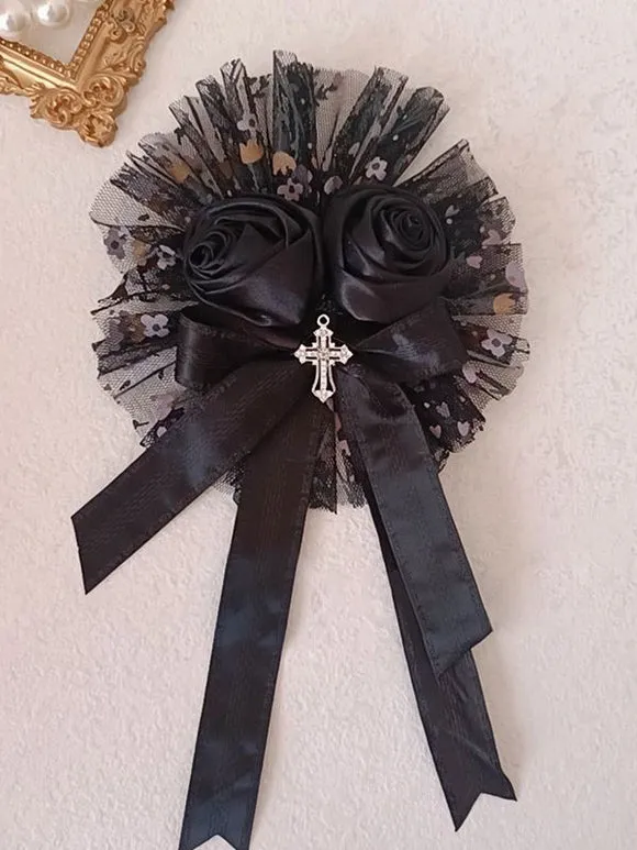Gothic Lolita Accessories Black Ruffles Flowers Headwear Polyester Miscellaneous
