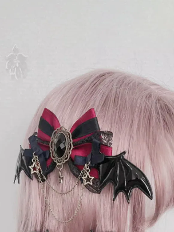 Gothic Lolita Accessories Burgundy Bows Lace Chains Headwear Miscellaneous
