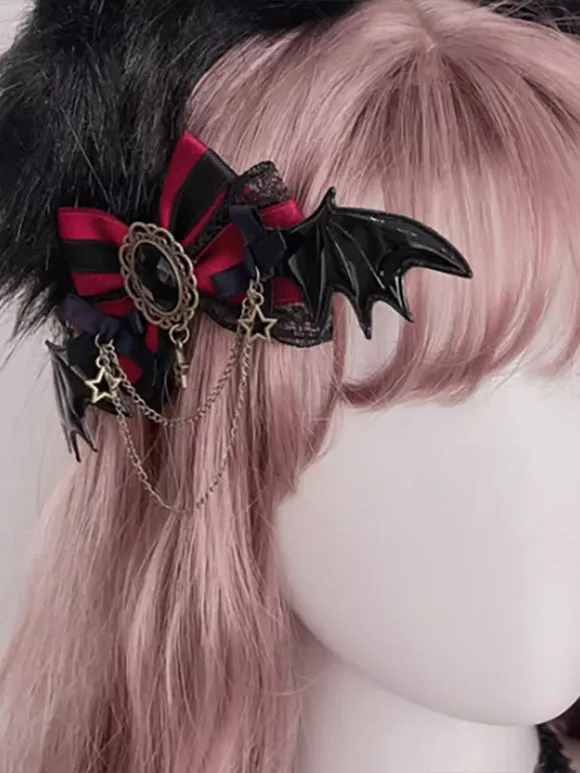 Gothic Lolita Accessories Burgundy Bows Lace Chains Headwear Miscellaneous