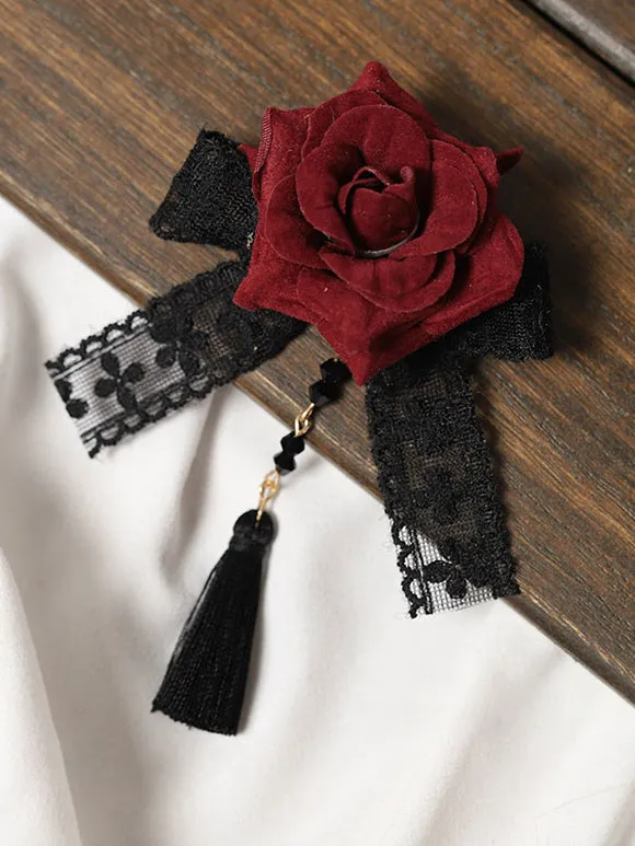 Gothic Lolita Accessories Burgundy Fringe Lace Headwear Polyester Miscellaneous