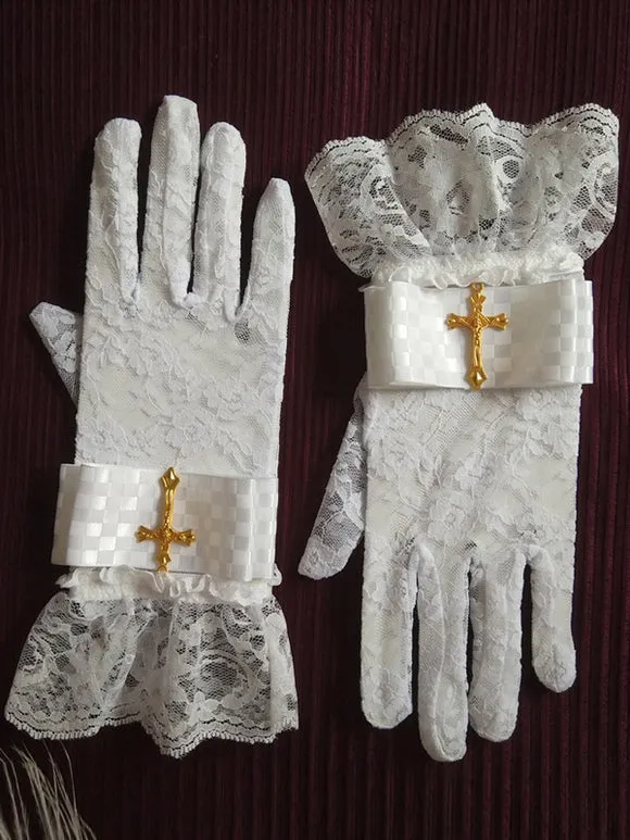 Gothic Lolita Accessories White Lace Ruffles Oversleeves Miscellaneous