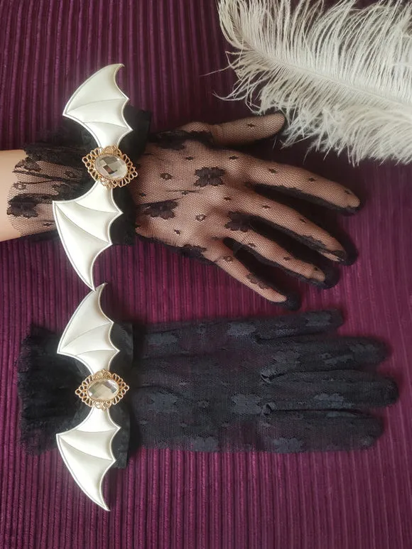 Gothic Lolita Accessories White Ruffles Rhinestones Oversleeves Miscellaneous