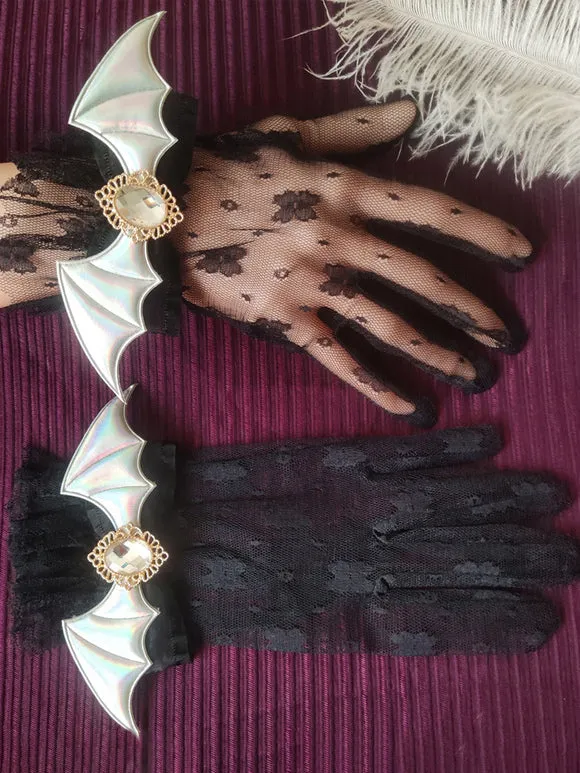 Gothic Lolita Accessories White Ruffles Rhinestones Oversleeves Miscellaneous