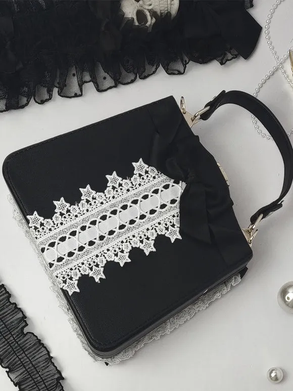 Gothic Lolita Bag Black Polyester Bows Ruffles Polyester Handbag Lolita Accessories