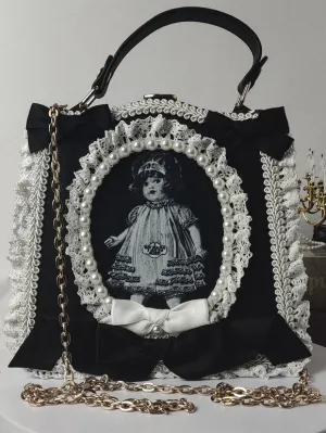 Gothic Lolita Bag Black Polyester Bows Ruffles Polyester Handbag Lolita Accessories