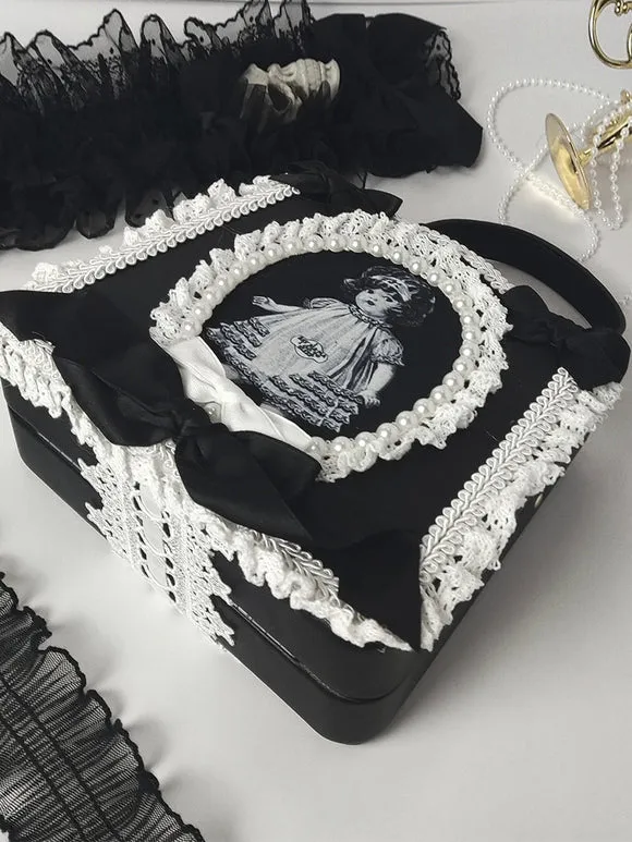 Gothic Lolita Bag Black Polyester Bows Ruffles Polyester Handbag Lolita Accessories