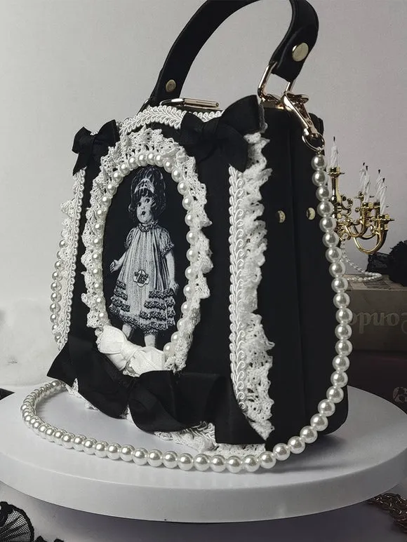 Gothic Lolita Bag Black Polyester Bows Ruffles Polyester Handbag Lolita Accessories