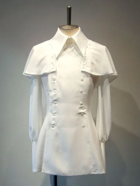 Gothic Lolita Blouse Chiffon Double Breasted Poncho Design White Chiffon Lolita Top