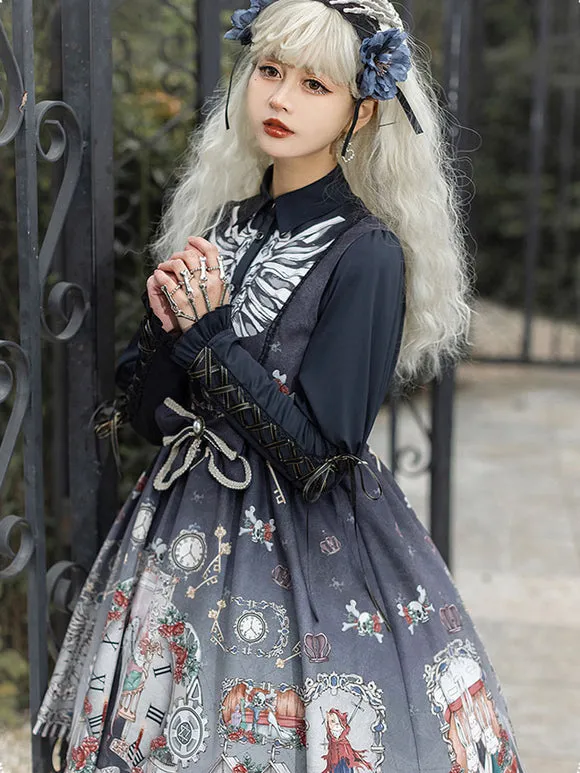 Gothic Lolita Blouses Lolita Top Turndown Collar Long Sleeves Black Lolita Shirt