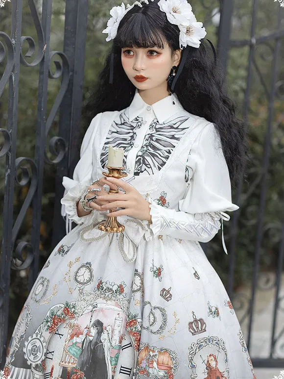 Gothic Lolita Blouses Lolita Top Turndown Collar Long Sleeves Black Lolita Shirt