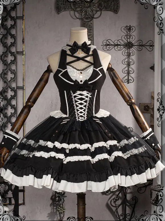 Gothic Lolita Dresses Bows Lace Black Black