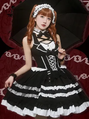 Gothic Lolita Dresses Bows Lace Black Black