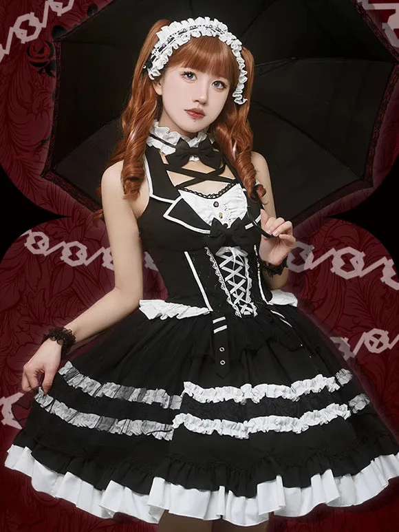 Gothic Lolita Dresses Bows Lace Black Black