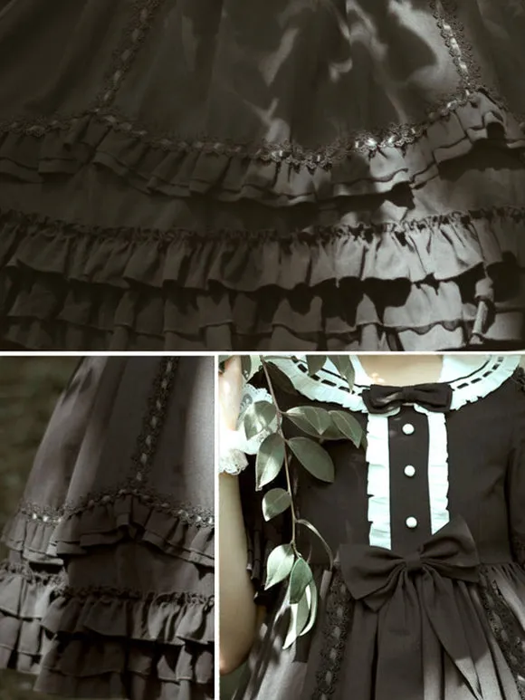 Gothic Lolita Dresses Bows Lace Black