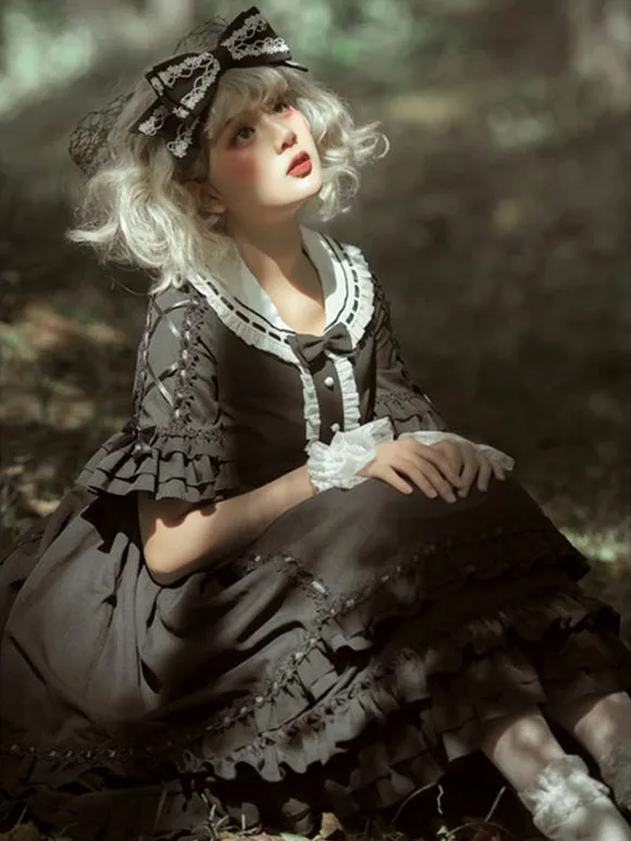 Gothic Lolita Dresses Bows Lace Black
