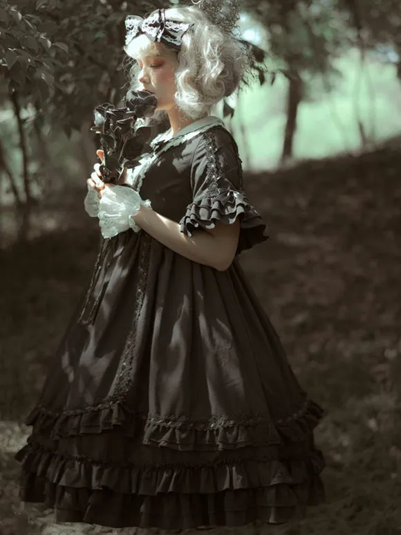 Gothic Lolita Dresses Bows Lace Black