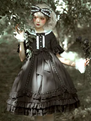 Gothic Lolita Dresses Bows Lace Black