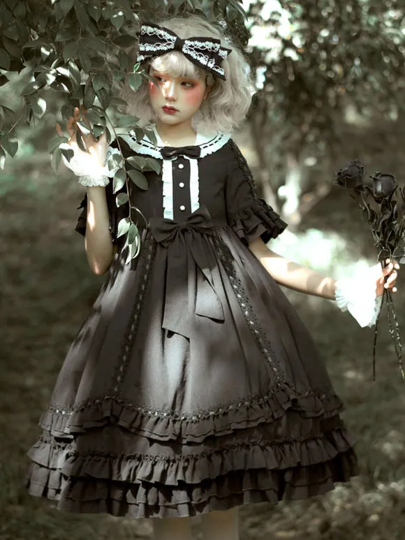 Gothic Lolita Dresses Bows Lace Black