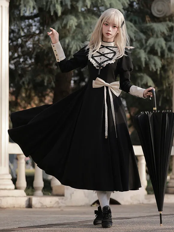 Gothic Lolita Dresses Bows Ruffles Black Black