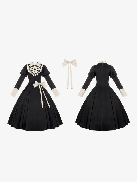 Gothic Lolita Dresses Bows Ruffles Black Black