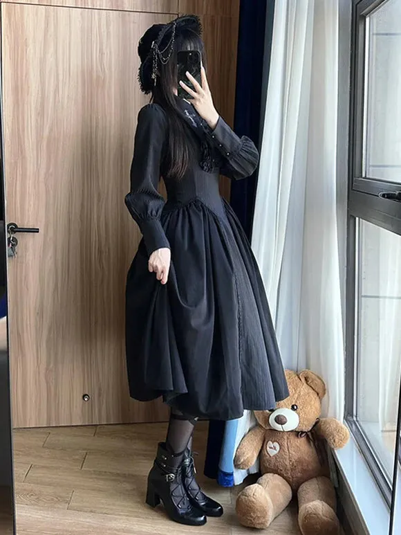 Gothic Lolita Dresses Classical Long Sleeves Pleated Ruffles Vintage Victorian Style