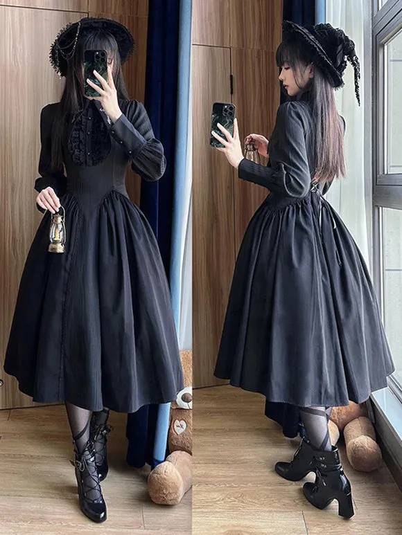 Gothic Lolita Dresses Classical Long Sleeves Pleated Ruffles Vintage Victorian Style