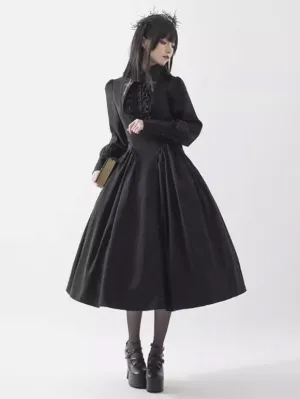 Gothic Lolita Dresses Classical Long Sleeves Pleated Ruffles Vintage Victorian Style