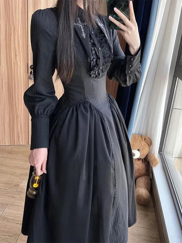 Gothic Lolita Dresses Classical Long Sleeves Pleated Ruffles Vintage Victorian Style