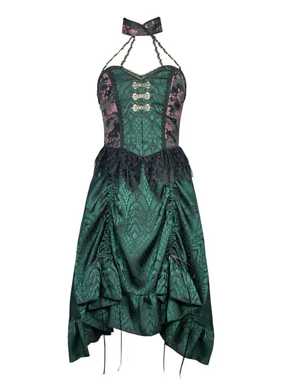 Gothic Lolita Dresses Fringe Lace Color ;Floral Print Dark Green