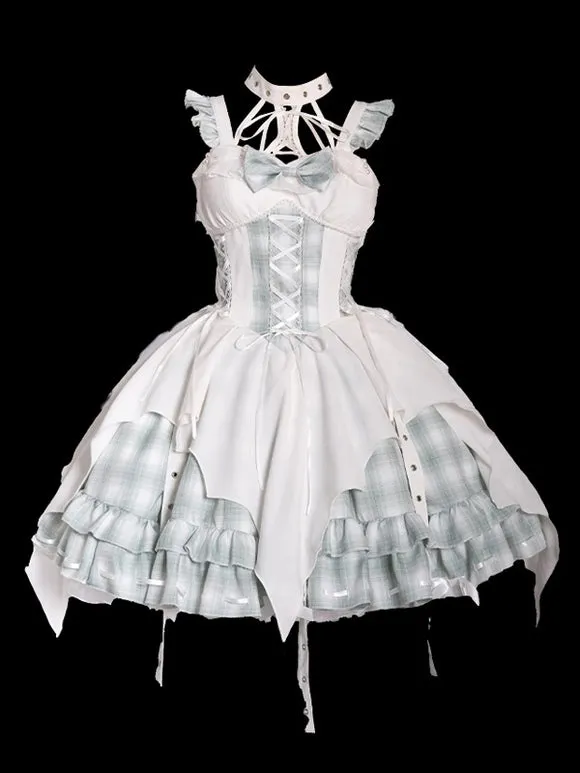 Gothic Lolita Dresses Grommets Lace Up Plaid Black Red