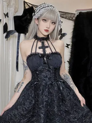 Gothic Lolita Dresses Jumper Skirt Ruffles Jacquard Black