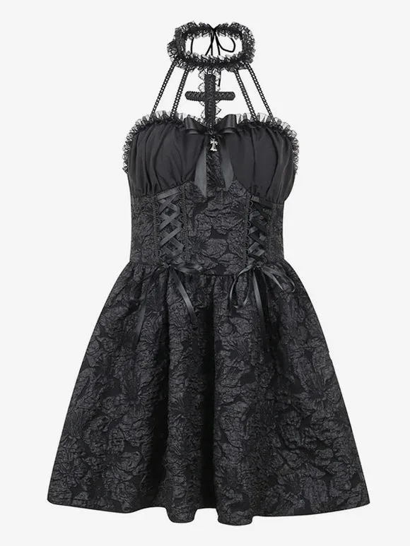 Gothic Lolita Dresses Jumper Skirt Ruffles Jacquard Black