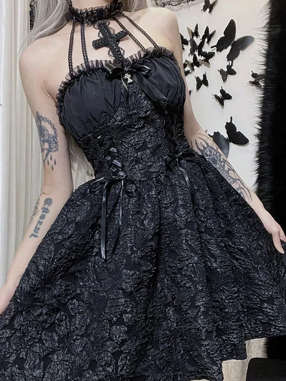 Gothic Lolita Dresses Jumper Skirt Ruffles Jacquard Black