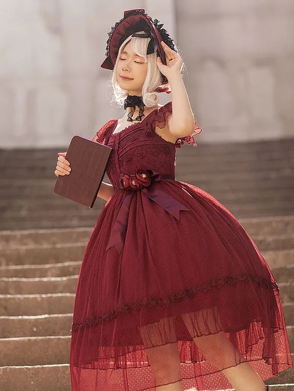 Gothic Lolita Dresses Lace Burgundy Black