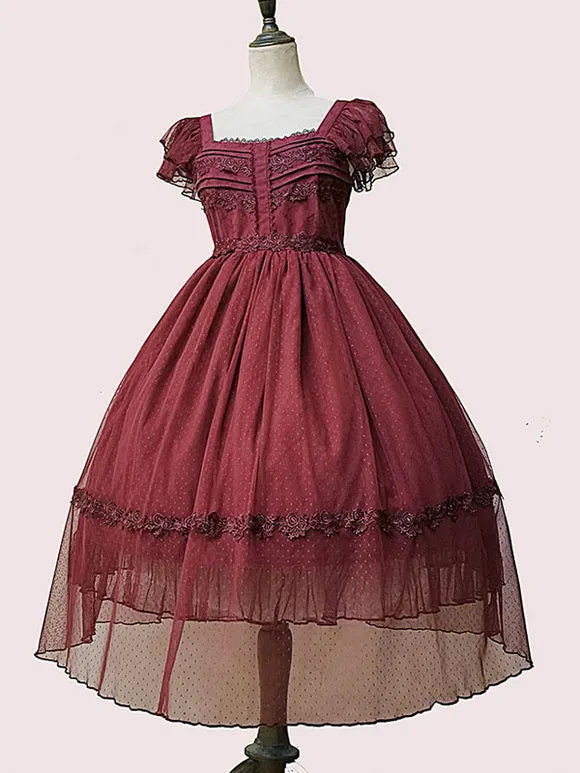 Gothic Lolita Dresses Lace Burgundy Black