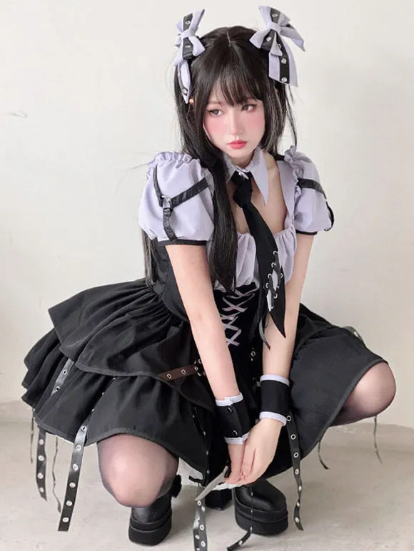 Gothic Lolita Dresses Lace Up Grommets Purple