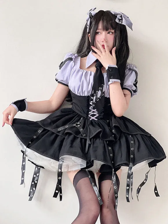 Gothic Lolita Dresses Lace Up Grommets Purple