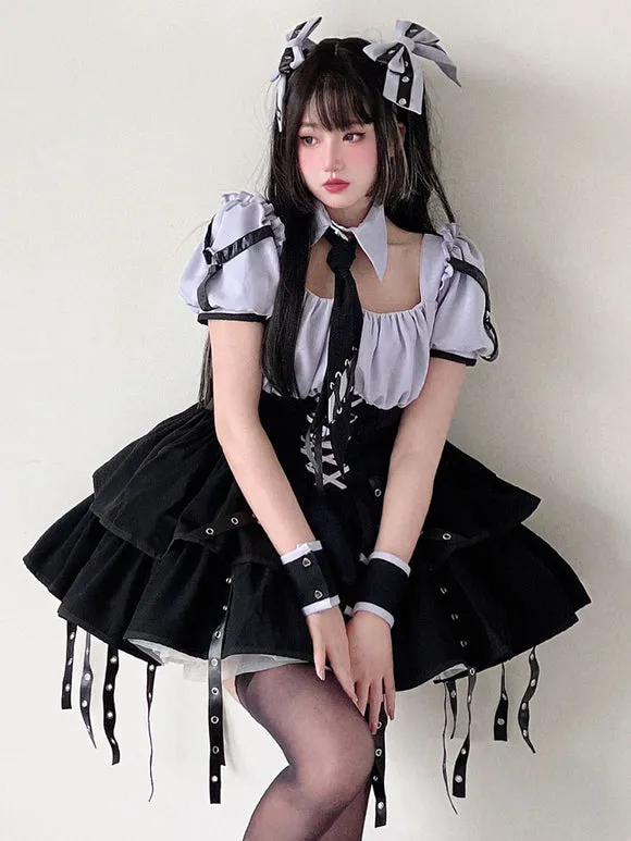 Gothic Lolita Dresses Lace Up Grommets Purple