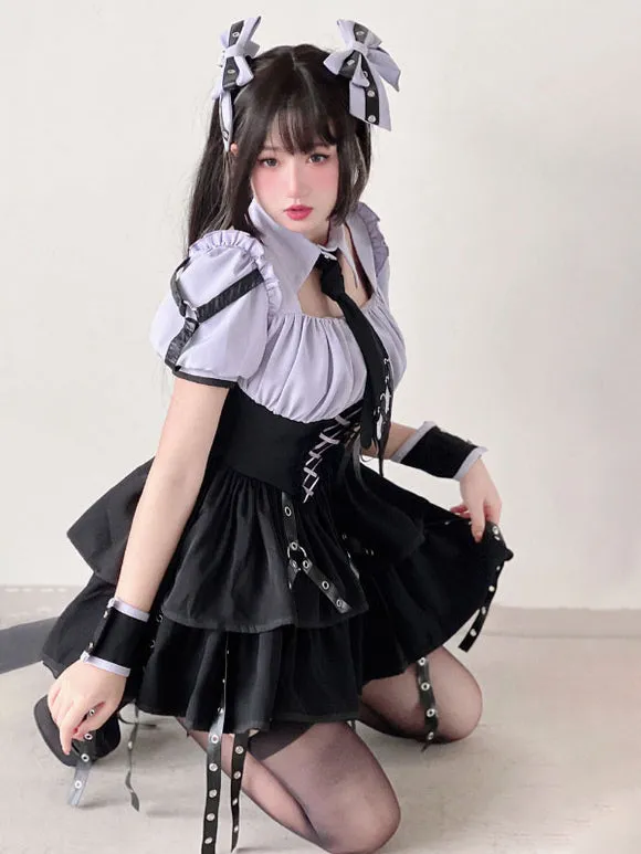 Gothic Lolita Dresses Lace Up Grommets Purple