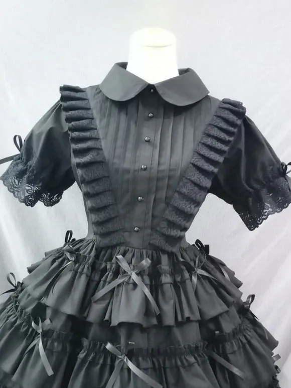 Gothic Lolita Dresses Lace Bows Black